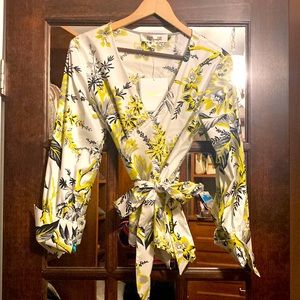 Diane Von Furstenberg Polished Cotton Printed Wrap Blouse Size 2